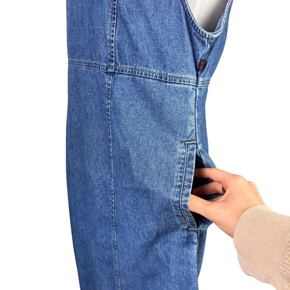 Vintage Woolrich 90s Sleeveless 100% Cotton Denim Layering Midi Dress Pockets - Picture 5 of 9